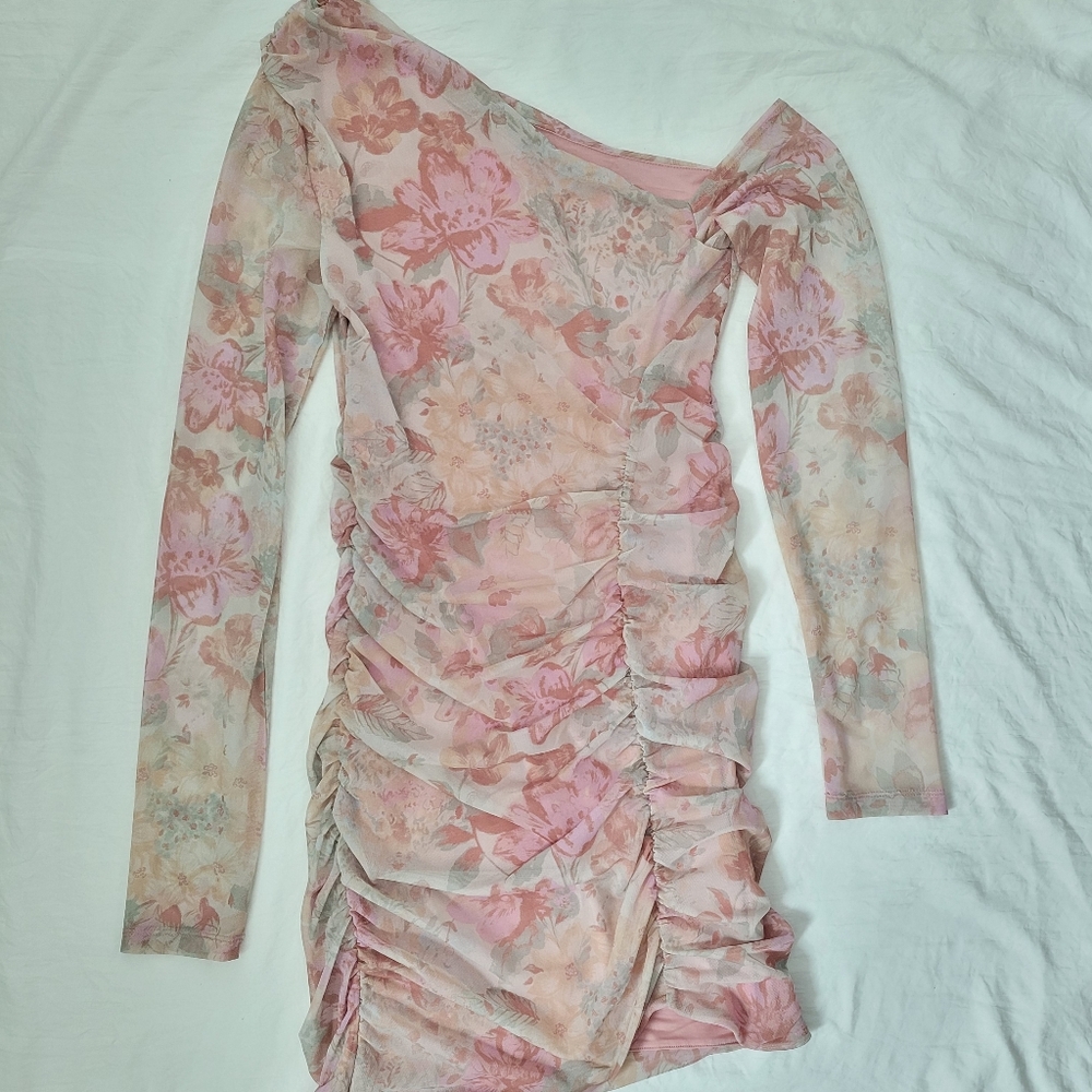 Free People Chloe Pink Ruched One Shoulder Bodycon Dress
